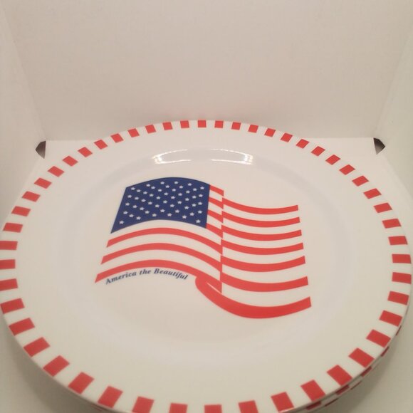 Melamine Ware America The Beautiful Plates Lot of 4 Flag 10" Patriotic July 4th - Picture 3 of 11